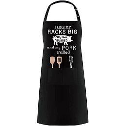 CREATCABIN I Like My Racks Big My Butt Rubbed Apron Adjustable Bib Apron Waterproof Resistant 2 Pockets for Women Men Chef Gifts Home Kitchen Restaurant Coffee House Black 30.3 x 23.2inch