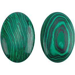 NBEADS 2 Pcs Green Malachite Stones 1.57×2.38", Chakra Thumb Worry Stone Oval Shape Polished Palm Thumb Pocket Stones for Scraping Massage Anxiety Stress Relief Body Chakra Balancing