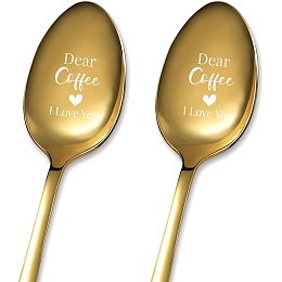 GLOBLELAND 2Pcs Dear Coffee I Love You Spoon with Gift Box Golden Stainless Steel Table Spoons for Friends Families Festival Christmas Birthday Wedding, 7.2''