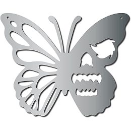 CREATCABIN Butterfly Metal Wall Art Skull Wall Decor Wall Hanging Big Plaques Ornaments Iron Sculpture Sign for Indoor Outdoor Home Livingroom Kitchen Garden Decoration Gift Silver 9.4 x 11.8 Inch