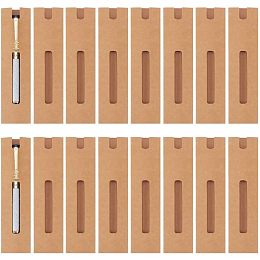 NBEADS 50 Pcs Kraft Pen Gift Boxes, Burlywood Slip-in Pen Packaging Box with Clear Window for Pencil Ballpoint Fountain Pen Display and Office School Supplies, 6.1x1.57inch