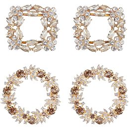 FINGERINSPIRE 4Pcs Elegant Rhinestone Crystal Metal Shoe Clips, (Round & Square, Light Gold) Bridal Flower Shoe Buckles for Wedding Party Purse Hardware Accessoriess Decoration