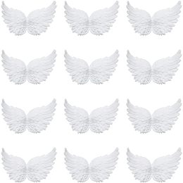 GORGECRAFT 12PCS 3" 3D Mini White Feather Plastic Angel Wings Small Christmas Tree Ornaments Costume Applique Patches for Cake Backpack Diy Handmade Crafts Accessories Christmas Party Decorative Props