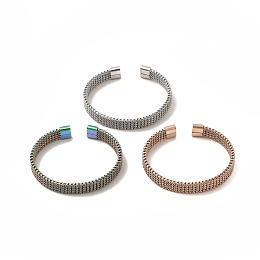 304 Stainless Steel Mesh Chains Shape Open Cuff Bangle for Women, Mixed Color, Inner Diameter: 2x2-1/2 inch(5.2x6.2cm)