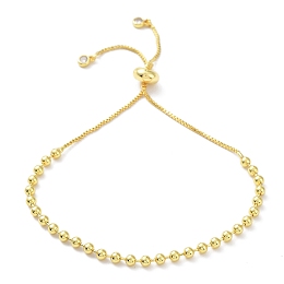 Honeyhandy Long-Lasting Plated Brass Round Bead Slider Beacelets for Women Men, Cadmium Free & Lead Free, Real 18K Gold Plated, 10-5/8 inch(27cm), Bead: 4mm