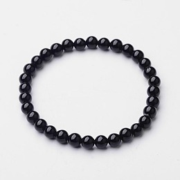 Honeyhandy Natural Black Agate Beaded Stretch Bracelets, 56mm