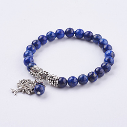 Honeyhandy Natural Lapis Lazuli Stretch Bracelets, with Tibetan Style Pendants, Dyed,  2 inch(51mm)