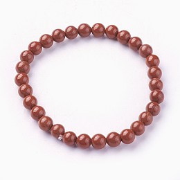 Honeyhandy Natural Red Jasper Beads Stretch Bracelets, Round, 1-7/8 inch~2-1/8 inch(4.9~5.3cm), Beads: 6~7mm