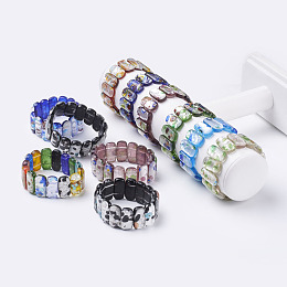 Honeyhandy Handmade Millefiori Lampwork Beaded Stretch Bracelets, with Silver Foil, Mixed Color, 2 inch(48~51mm)