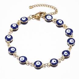 Honeyhandy 304 Stainless Steel Link Bracelets, Evil Eye, Blue, 7-5/8 inch(19.5cm)