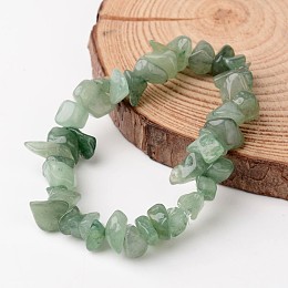 Honeyhandy Natural Green Aventurine Chip Beaded Stretch Bracelets, 50mm