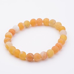 Honeyhandy Natural Weathered Agate(Dyed) Stretch Beads Bracelets, Goldenrod, 2 inch(50mm)