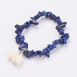 Honeyhandy Resin Elephant Charm Bracelets, with Natural Lapis Lazuli(Dyed) Chips, 2 inch(51mm)