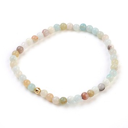 Honeyhandy Natural Flower Amazonite Stretch Bracelets, with 925 Sterling Silver Spacer Beads, Round, 2-1/8 inch(5.5cm)