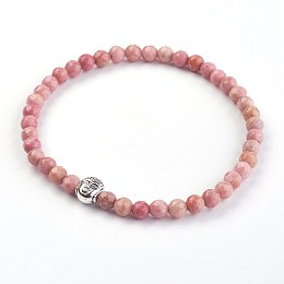 Honeyhandy Natural Rhodochrosite Stretch Bracelets, with Alloy Buddha Beads, 2-1/8 inch(5.4cm)