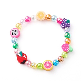 Honeyhandy Handmade Polymer Clay Beads Stretch Bracelets for Kids, with Eco-Friendly Transparent Acrylic Beads, Colorful, Inner Diameter: 1-3/4 inch(4.5cm)