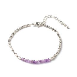 Honeyhandy Natural Amethyst Beaded Bracelets, with 304 Stainless Steel Rolo Chain, 7.48 inch(190mm)