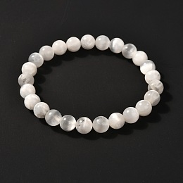 Honeyhandy Natural Selenite Beads Stretch Bracelets, 1/4 inch(0.8cm), Inner Diameter: 2-1/8 inch(5.5cm)