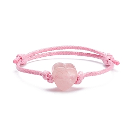 Honeyhandy Natural Rose Quartz Heart Braided Cord Bracelet, Adjustable Friendship Bracelet for Women, Inner Diameter: 2-1/8~3 inch(5.4~7.6cm)