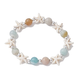 Honeyhandy Natural & Synthetic Mixed Gemstone Beaded Stretch Bracelet, Ocean Theme, Starfish, Inner Diameter: 2-3/8 inch(6cm)