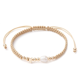 Honeyhandy Brass & Natural Pearl Braided Bead Bracelets, Adjustable Bracelet, Star, Inner Diameter: 1-3/4~3-1/2 inch(4.6~8.8cm)