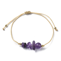 Honeyhandy Natural Amethyst Chips Braided Bead Bracelets, Nylon Cords Adjustable Bracelet, Inner Diameter: 3-1/4 inch(8.1cm)