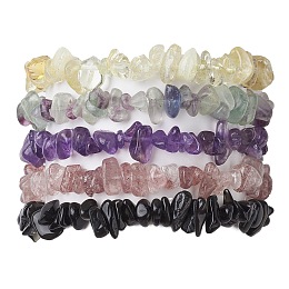 Honeyhandy 12 Constellation Natural Mixed Gemstone Chip Beaded Stretch Bracelets Sets for Women Men, Pisces, Inner Diameter: 2-1/8 inch(5.5cm), 4pcs/set