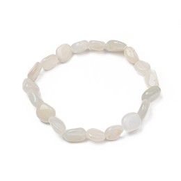 Honeyhandy Natural White Moonstone Stretch Beaded Bracelets, Tumbled Stone, Nuggets, 1-7/8 inch~2-1/8 inch(4.8~5.5cm), Beads: 6~15x6~11x3~11mm