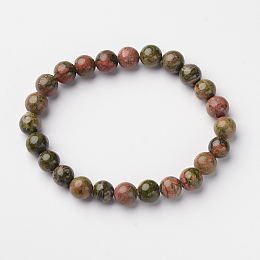 Honeyhandy Natural Unakite Round Bead Stretch Bracelets, 55mm, Bead: 7~8mm