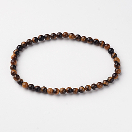 Honeyhandy Natural Tiger Eye Round Bead Stretch Bracelets, 54.5mm, Bead: 4~5mm