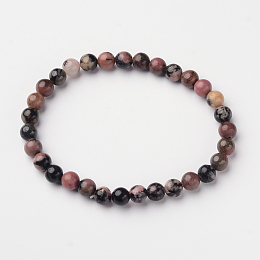 Honeyhandy Natural Rhodonite Round Bead Stretch Bracelets, 2-1/8 inch(54.5mm), Bead: 6mm