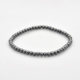 Honeyhandy Non-magnetic Hematite Beaded Ball Stretch Bracelets for Valentine's Day Gift, 54mm