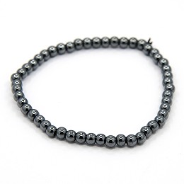 Honeyhandy Elastic Non-Magnetic Synthetic Hematite Beaded Stretch Bracelets, Round, Black, 54mm, Bead: 4mm