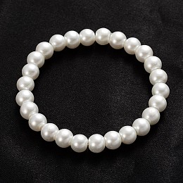 Honeyhandy Trendy Glass Pearl Beaded Stretch Bracelets, Creamy White, 54mm