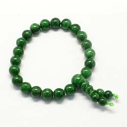 Honeyhandy Buddha Meditation Yellow Jade Beaded Stretch Bracelets, Dark Green, 50mm, 21pcs/strand