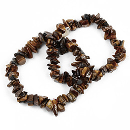 Honeyhandy Unisex Chip Natural Tiger Eye Beaded Stretch Bracelets, Inner Diameter: 1-3/4~2 inch(4.5~5cm)