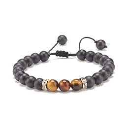 Honeyhandy Natural Lava Rock & Tiger Eye Braided Bead Bracelet, Essential Oil Gemstone Jewelry for Women, Inner Diameter: 2-3/8~3-3/4 inch(5.9~9.5cm)