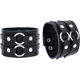 AHANDMAKER Wide Cuff Wrap Gothic Wristband, Alloy Double Ring Link Wide Wristband with Iron Clasp for Men Women, Black