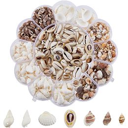 SUPERFINDINGS 413pcs 7 Styles Mini Sea Shells Bulk Natural Conch Cowrie Spiral Shell Ornament Sets No Hole Craft Seashells Beads for DIY Jewelry Mermaid Crown Costume Making Fish Tank Decoration