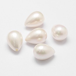 Honeyhandy Rainbow Plated Shell Pearl Beads, Grade A, teardrop, Half Drilled, 21x15mm, Hole: 1.2mm, White, 21x15mm, Hole: 1.2mm