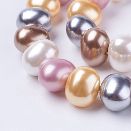 Honeyhandy Shell Pearl Beads Strands, Oval, Colorful, 12~13x15~16x12mm, Hole: 1mm, about 30pcs/strand, 15.5 inch