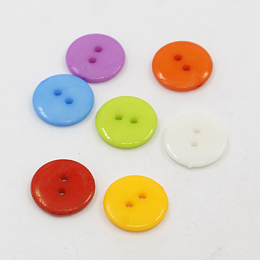 Honeyhandy Acrylic Buttons, 2-Hole, Dyed, Flat Round, Mixed Color, 12x2mm, Hole: 1.5mm