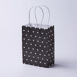 Honeyhandy kraft Paper Bags, with Handles, Gift Bags, Shopping Bags, Rectangle, Polka Dot Pattern, Black, 21x15x8cm