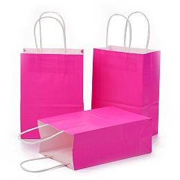 Honeyhandy Kraft Paper Bags, Gift Bags, Shopping Bags, with Handles, Fuchsia, 15x8x21cm