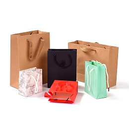 Honeyhandy Rectangle Paper Candy Bags, with Handle, for Gift & Food Wrapping Bags, Mixed Color, 5.7~10.05x11~27x12.1~28cm, Fold: 12.1~28x11~27x0.45~0.6mm