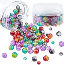 NBEADS About 400 Pcs Christmas Crackle Glass Beads, 6mm/8mm/10mm Round Spray Painted Crackle Loose Beads for Jewelry Making, Mixed Color