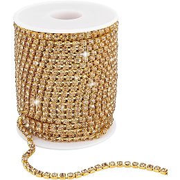 PandaHall Elite 25 Yard/23m Golden Crystal Claw Cup Chain Rhinestone Strips Ribbon Sew on Rhinestone Chain Trim for Wedding Clothes Bags DIY Craft Jewelry Making Home Decoration, 3.5mm