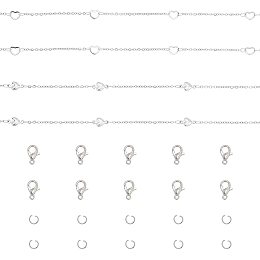 CHGCRAFT 13 Feet Silver Stainless Steel Cable Chain Heart Link Rings with 10 Lobster Clasps and 30 Jump Rings for Pendant Necklace DIY Making