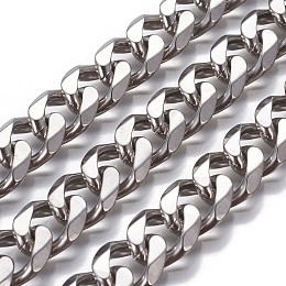 Honeyhandy 304 Stainless Steel Cuban Link Chains, Chunky Curb Chains, Faceted, Unwelded, Stainless Steel Color, 13.5~14x11.5~12x4mm