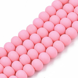 Honeyhandy Handmade Polymer Clay Beads Strands, for DIY Jewelry Crafts Supplies, Round, Pink, 7x5.5mm, Hole: 1.6mm, about 69pcs/strand, 15.75 inch~16.14 inch(40~41cm)